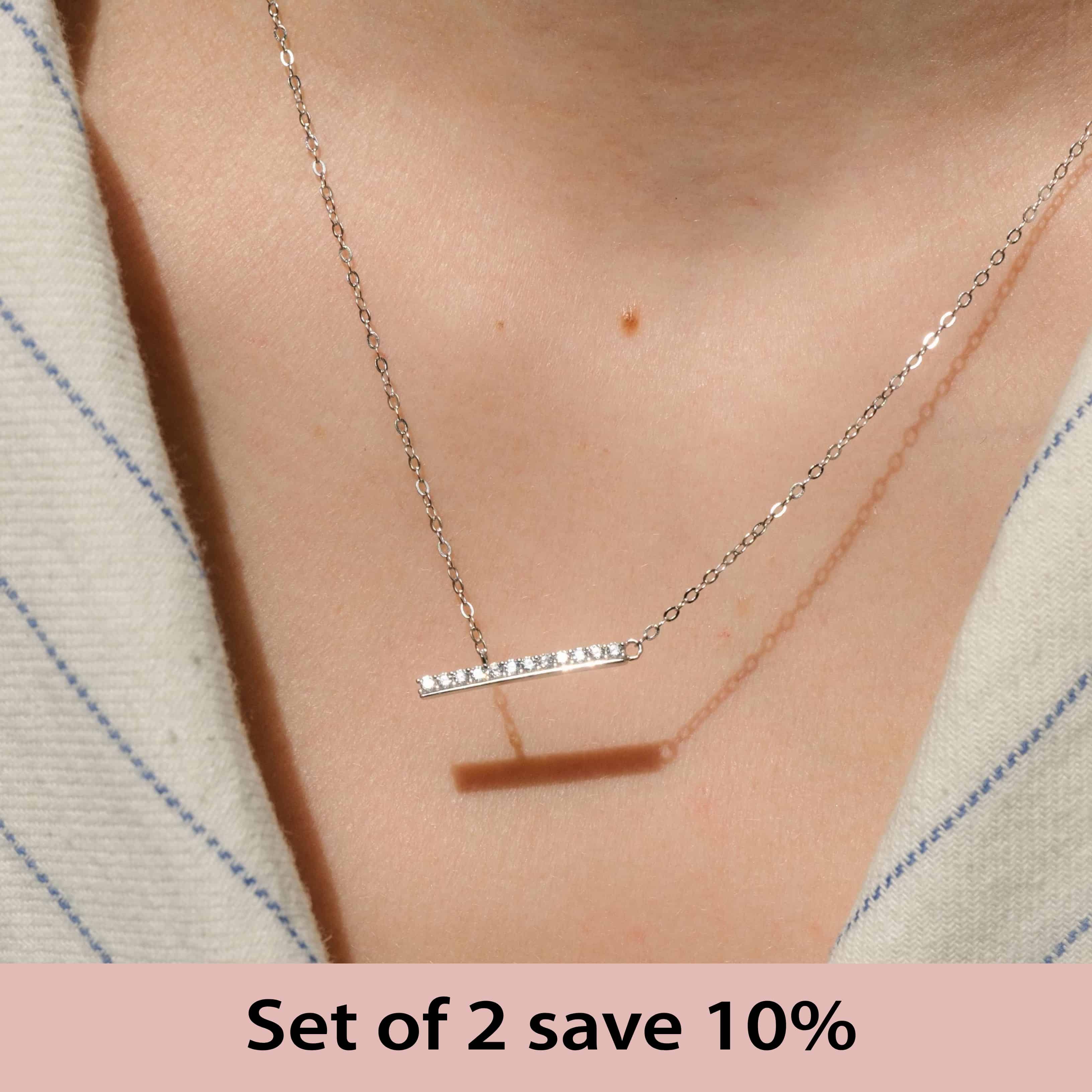 [Set of 2] Nova Cubic Zirconia Bar Necklace