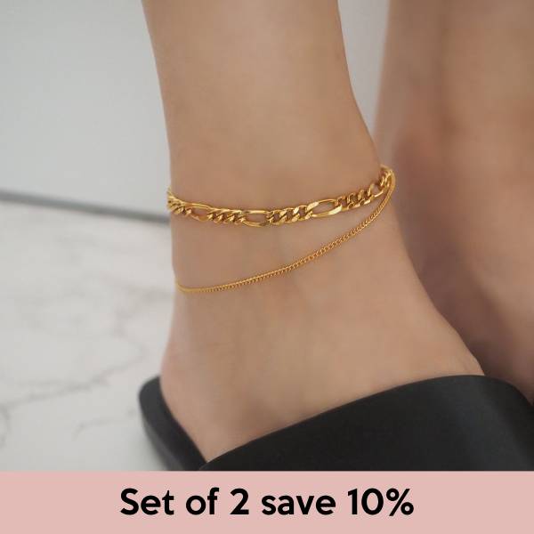 [Set of 2] Danielle Double Chain Ankle Bracelet