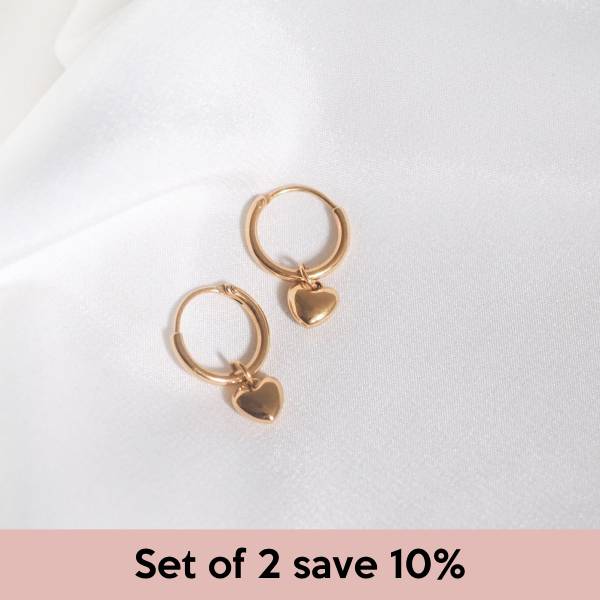 [Set of 2] Golden Heart Hoop Earrings