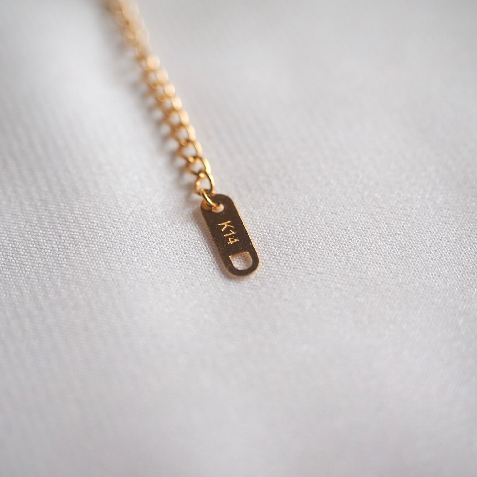 A delicate gold-plated necklace featuring a small, elegant tag that adds a touch of personalization and charm.