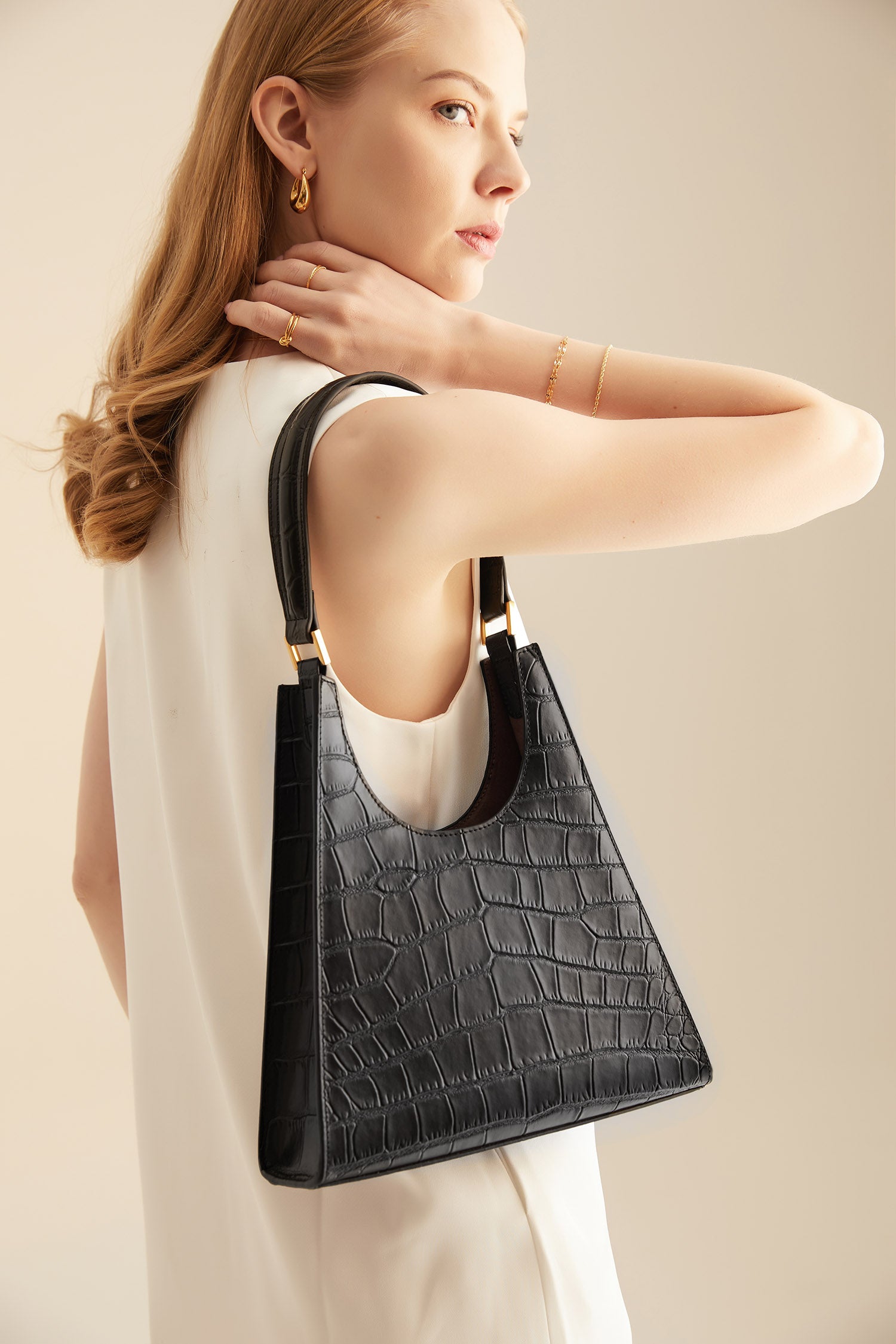 Roy Croc-Embossed Leather Bag - Black