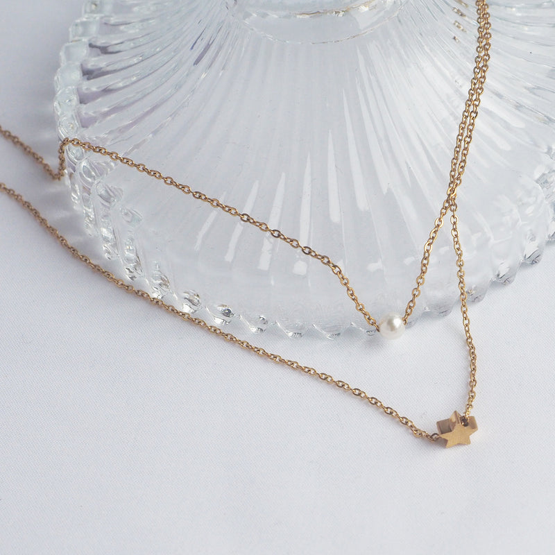 Starry Pearl Double Layers Necklace