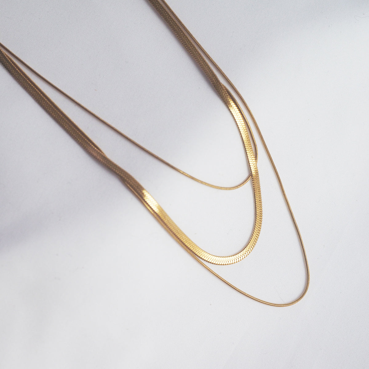 Triple Strand Herringbone Chain Necklace