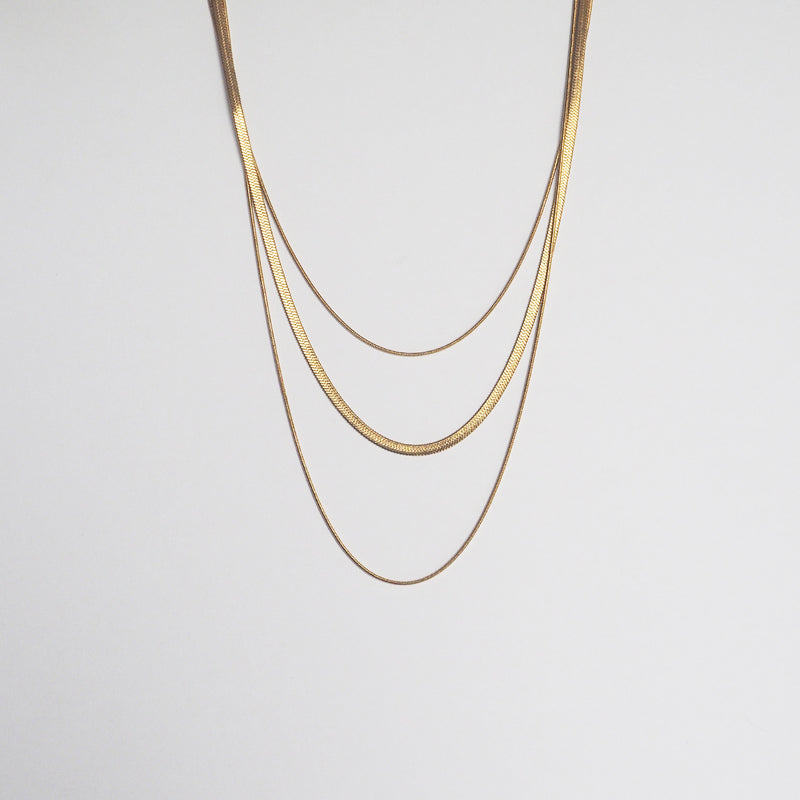 Triple Strand Herringbone Chain Necklace