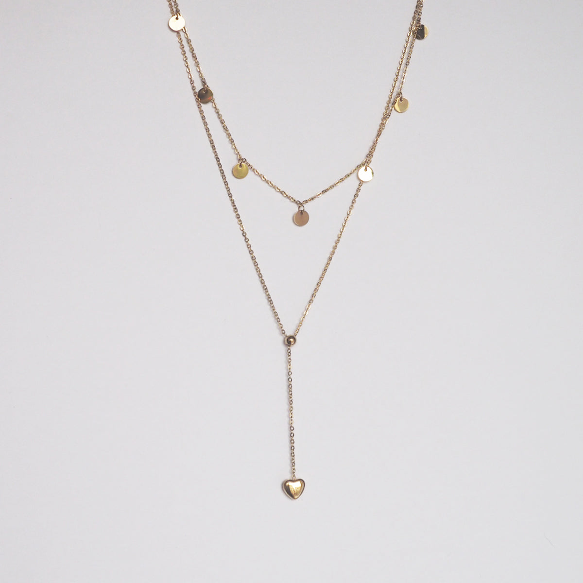 Arcene Double Strand Drop Heart Necklace