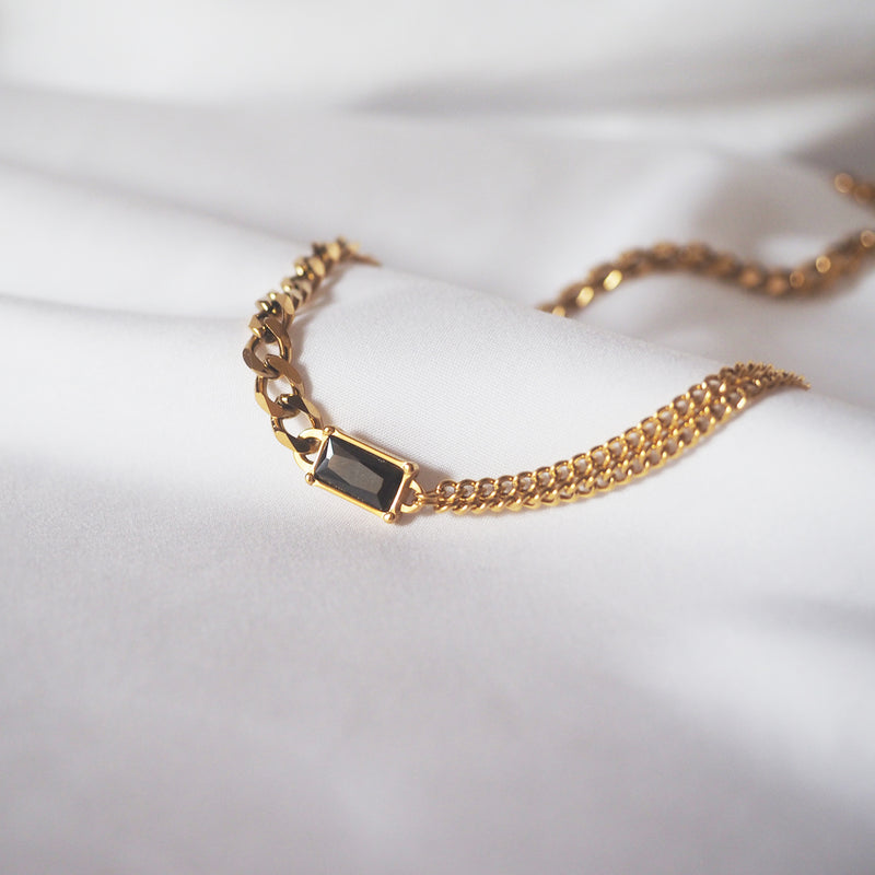Jolee Stitching Chain Black Zircon Necklace