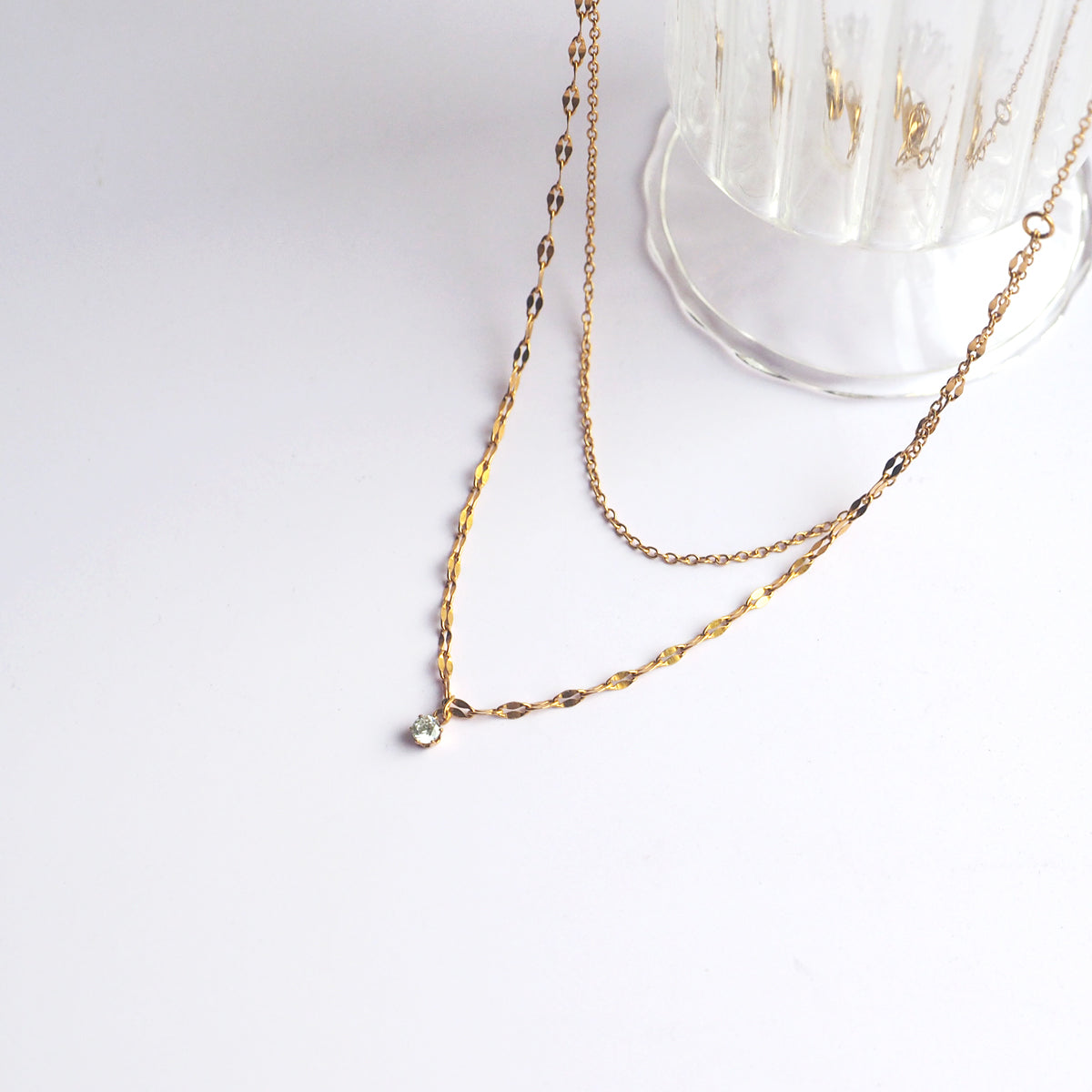 Valda Double Chain Drop Crystal Necklace