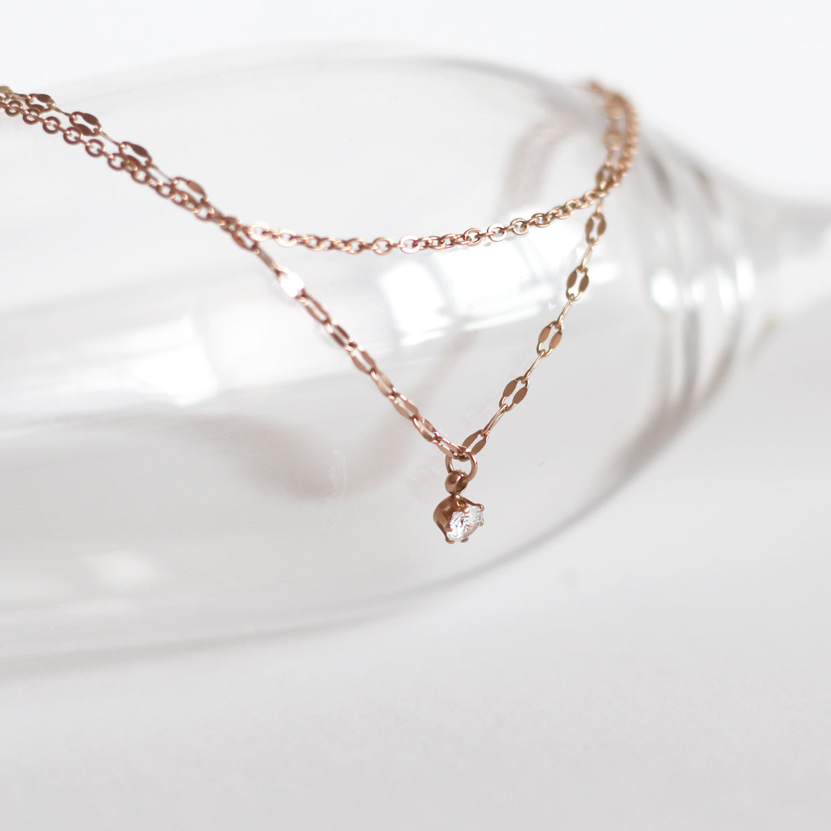 Valda Double Chain Drop Crystal Necklace