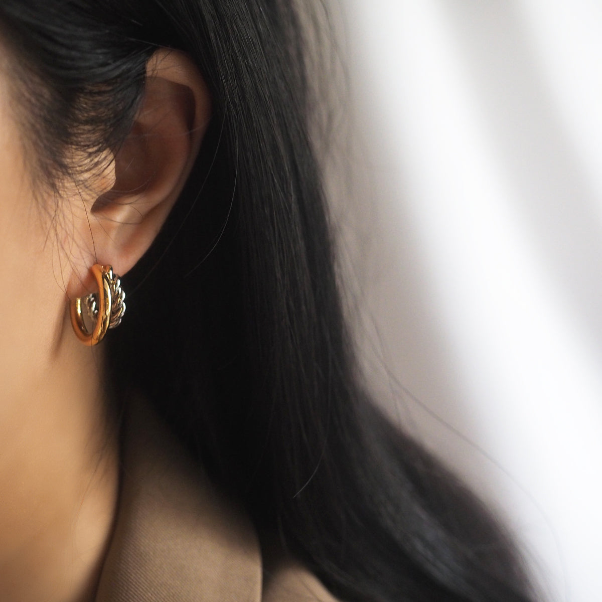 Mixed-Tone Double Hoop Earrings