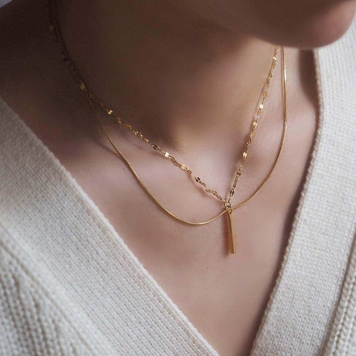 Karla Double Chain Stick Drop Necklace