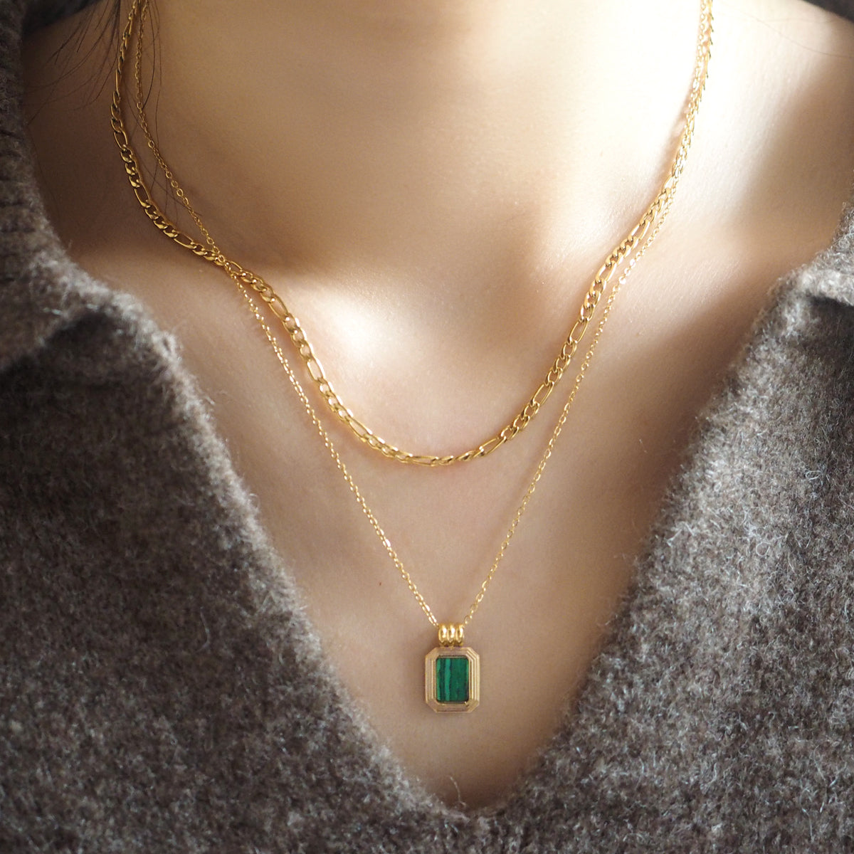 Delphine Double Chain Necklace - Malachite