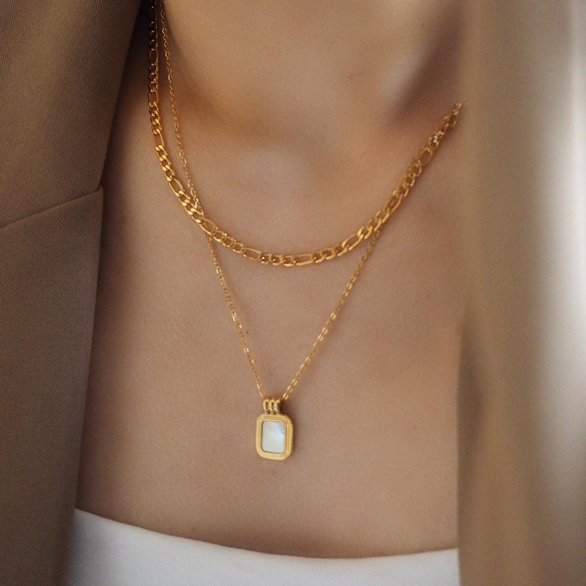 Delphine Double Chain Necklace - Shell