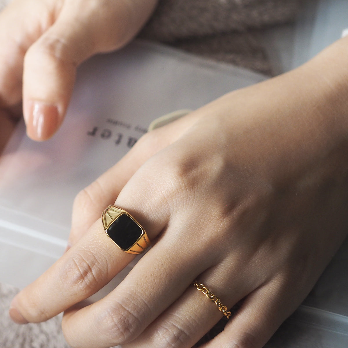 Vinga Black Bold Square Ring