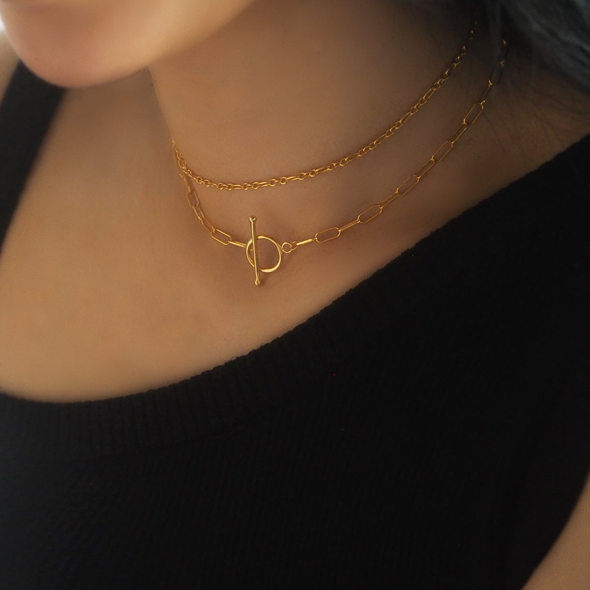 Double Chain T-bar Necklace