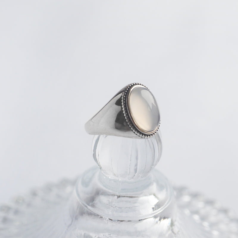 White Agate Silver Ring