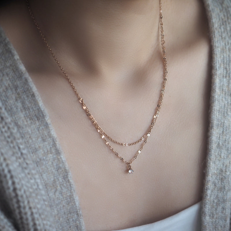 Valda Double Chain Drop Crystal Necklace