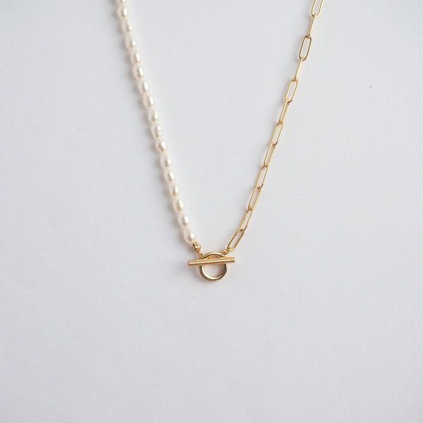 Pearls T-bar Gold Tone Necklace