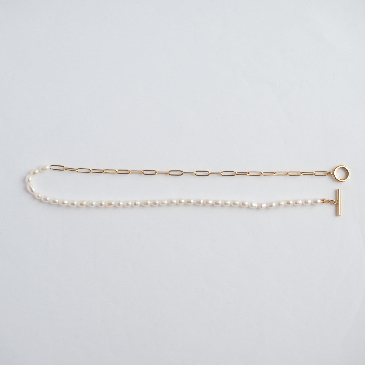 Pearls T-bar Gold Tone Necklace