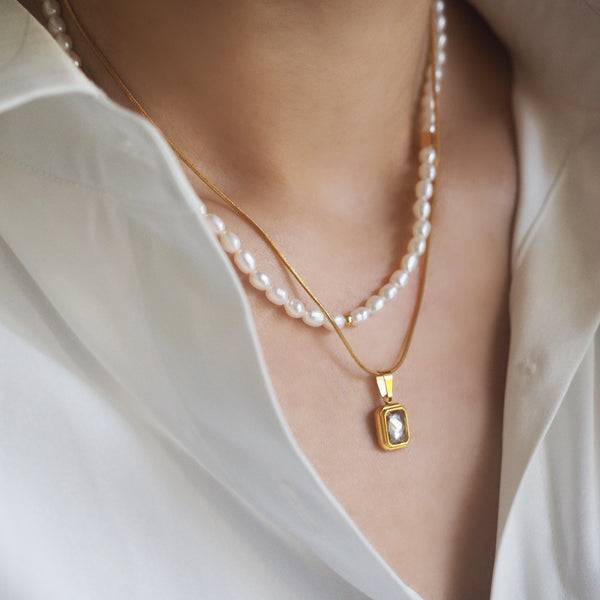 Chantal Gemstone Necklace - Gold White