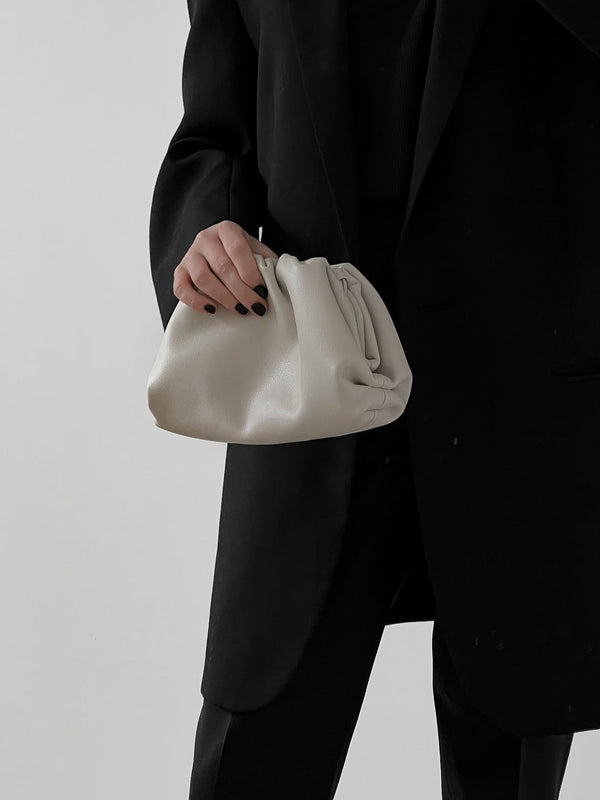 Pouch Gathered Leather Clutch - CREAM