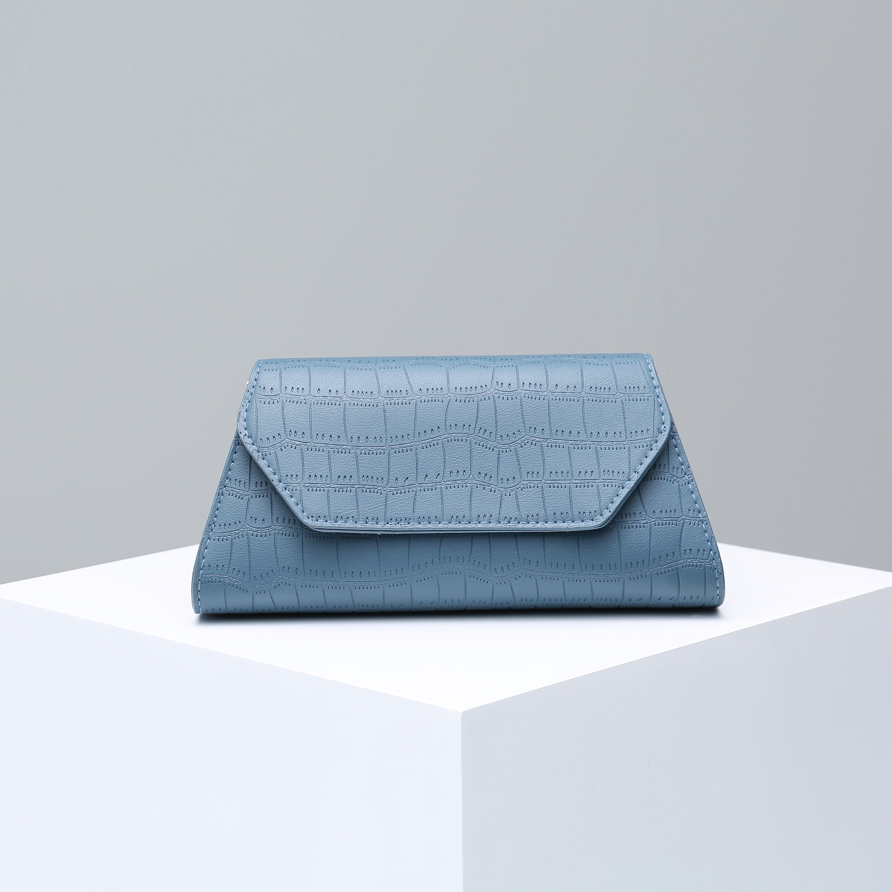 Croc-Embossed Baguette Bag - Columbia Blue