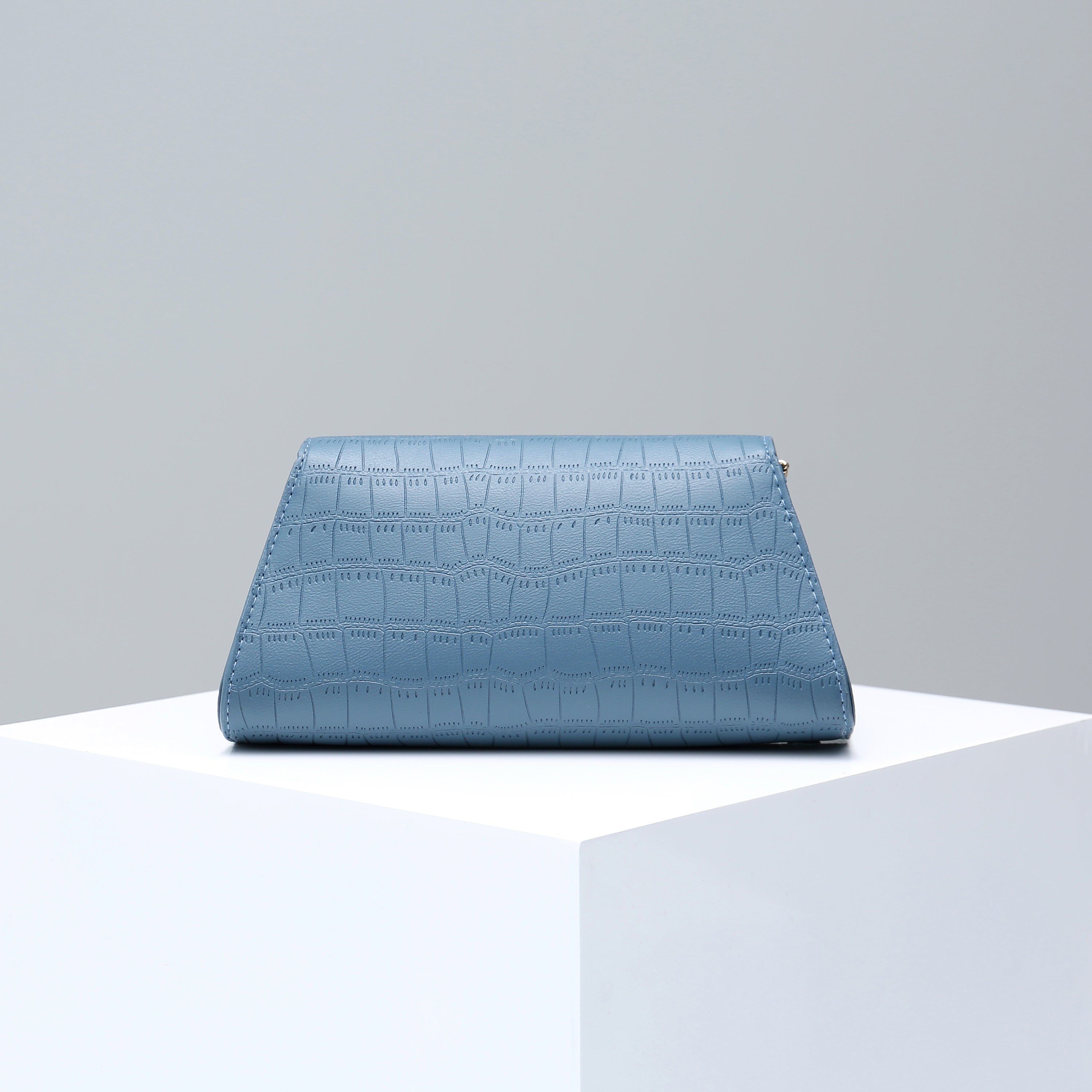 Croc-Embossed Baguette Bag - Columbia Blue