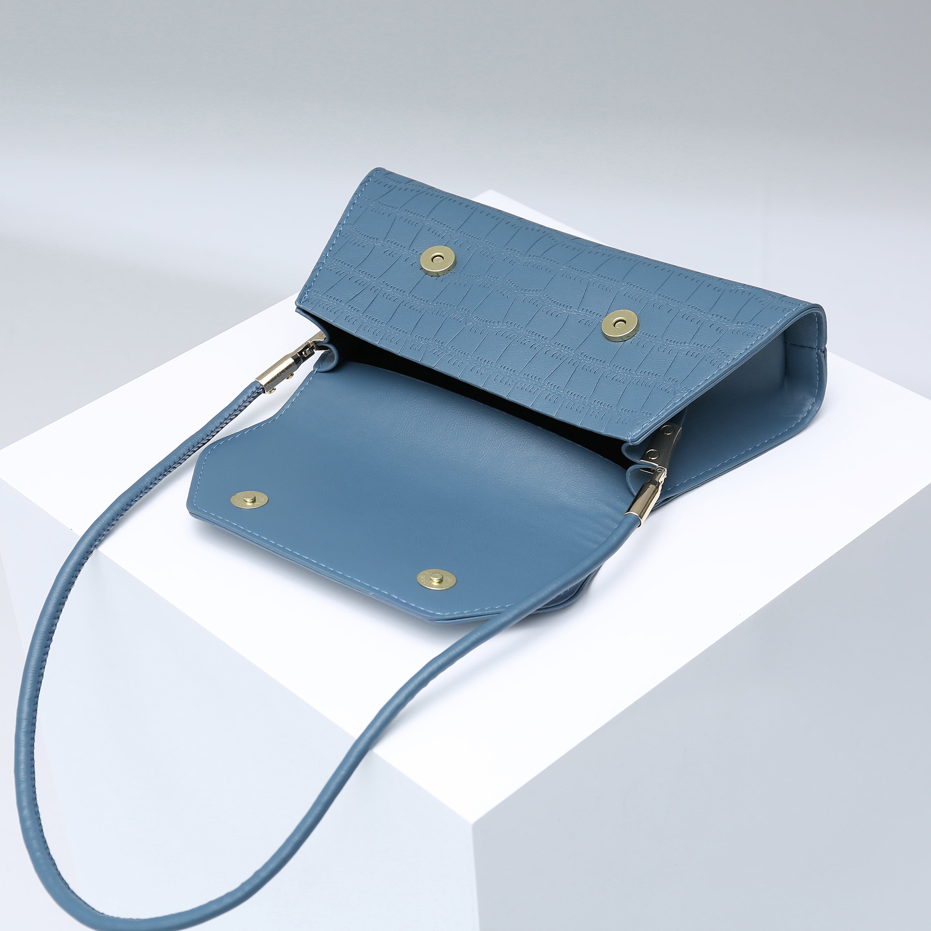 Croc-Embossed Baguette Bag - Columbia Blue