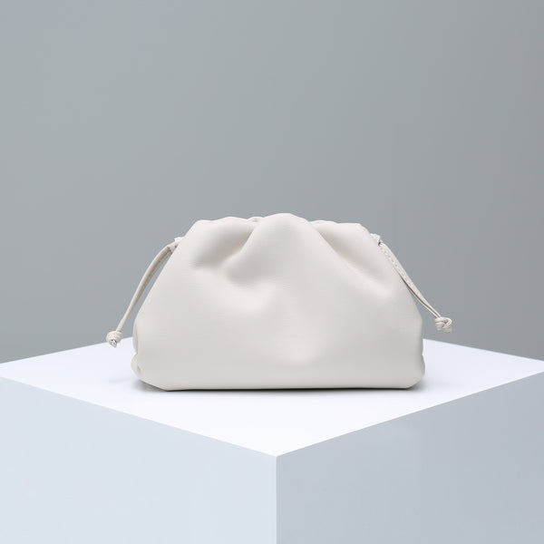 Pouch Gathered Leather Clutch - CREAM