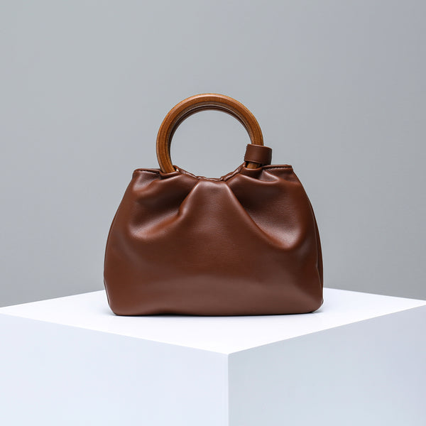 Laura Wooden Handle Bag - Brown