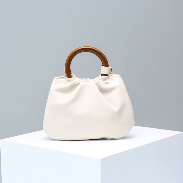 Laura Wooden Handle Bag - Cream
