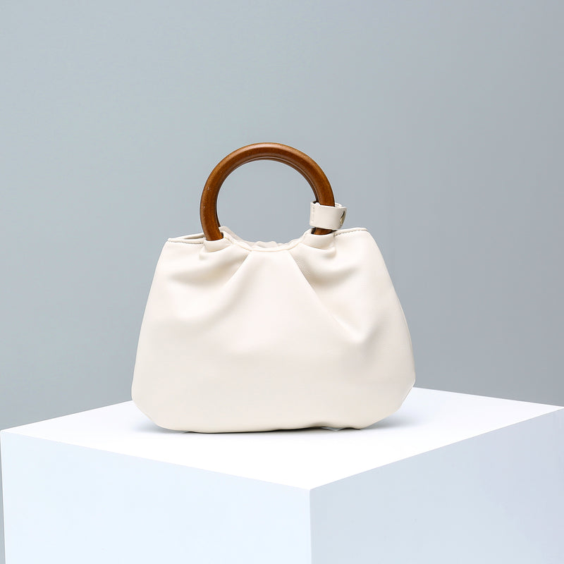 Laura Wooden Handle Bag - Cream