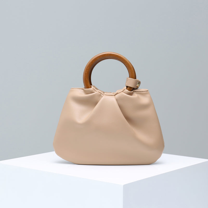 Laura Wooden Handle Bag - Beige