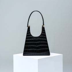 Roy Croc-Embossed Leather Bag - Black