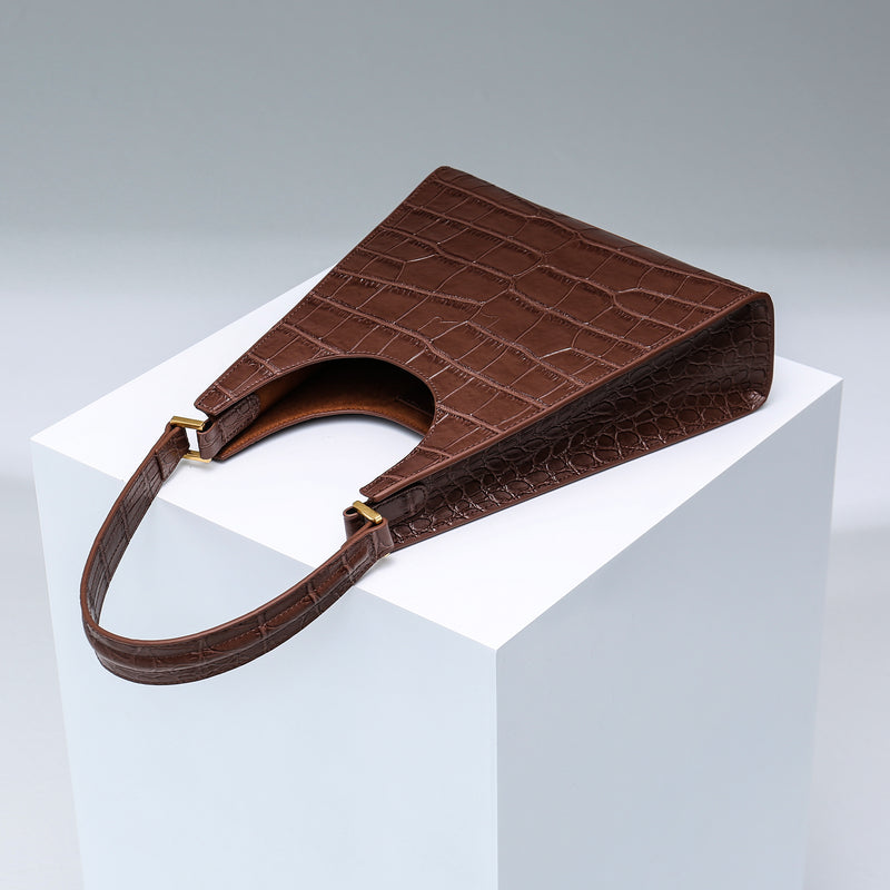 Roy Croc-Embossed Leather Bag - White