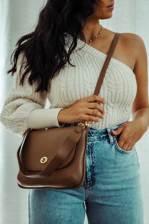 Mila Leather Shoulder Bag - Khaki