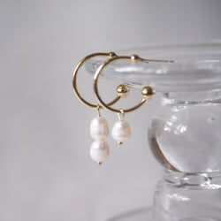 Pearls Drop On Hoop Earrings